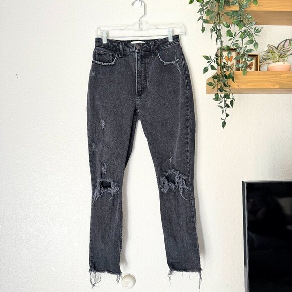 ☀️ ABERCROMBIE & FITCH Black The Skinny High Rise Jeans Distressed Size 25 Short - Picture 2 of 5